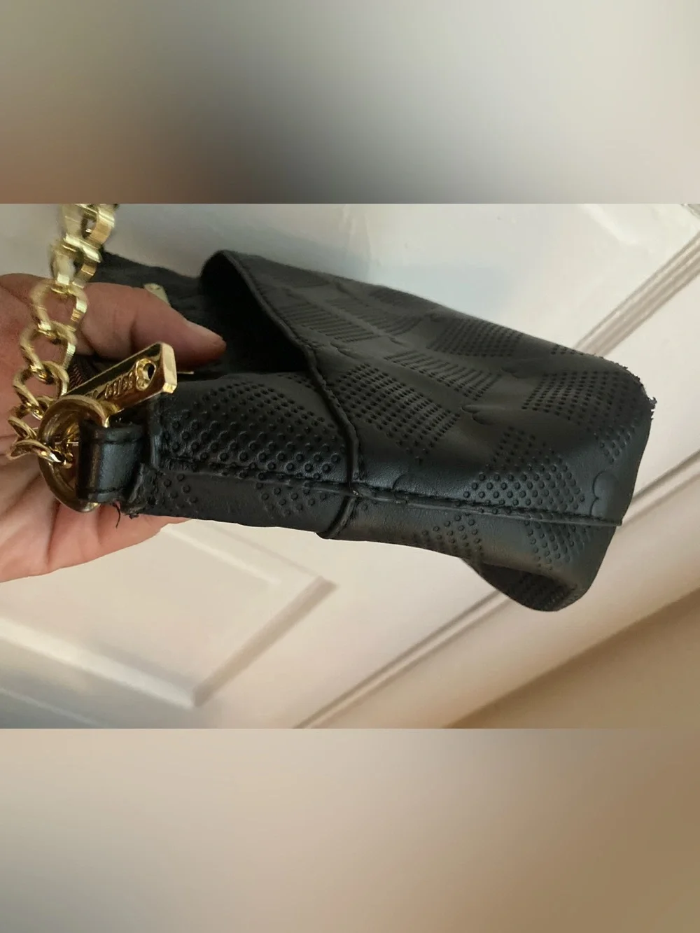 Betsey Johnson Black Heart Embossed Crossbody Bag with Gold Chain